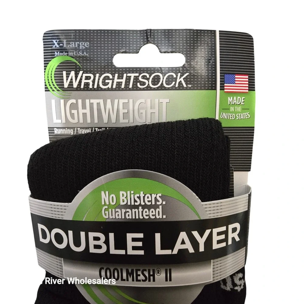 Wrightsock Coolmesh II Lo Quarter Black‎ Double Layer Running Socks Mens XL NEW